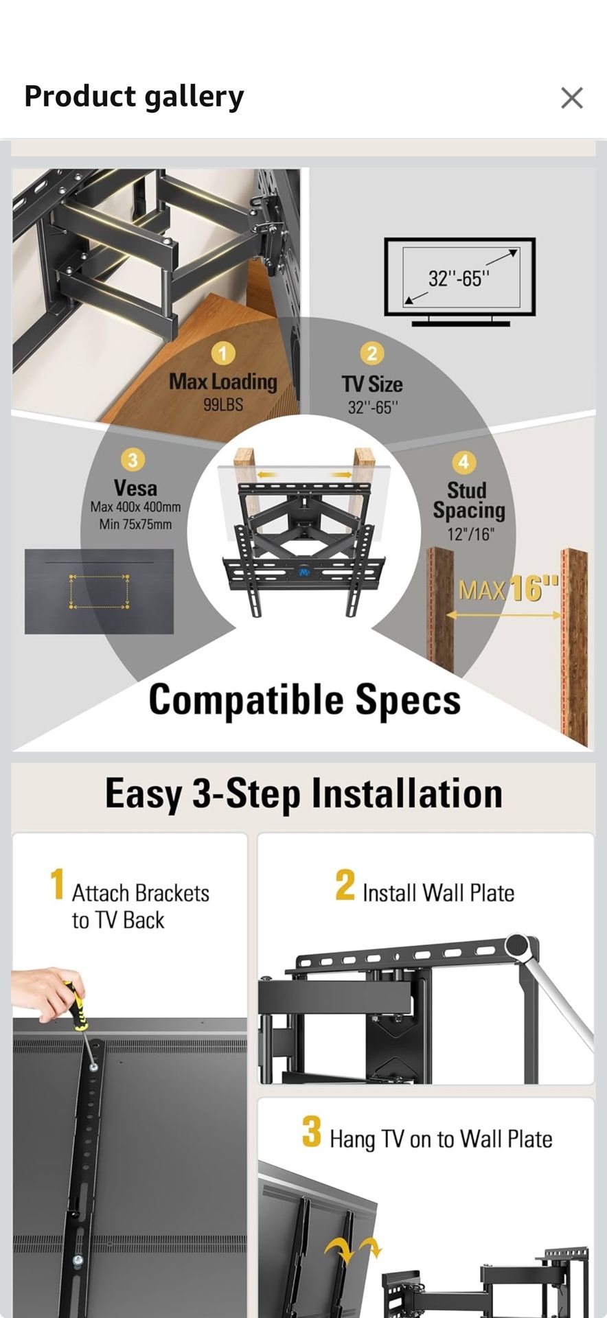 MD2380 Mounting Dream TV Wall Mount for 32-65 Inch Television,Mount with Swivel and Tilt, Full Motion Bracket and Articulating Arm