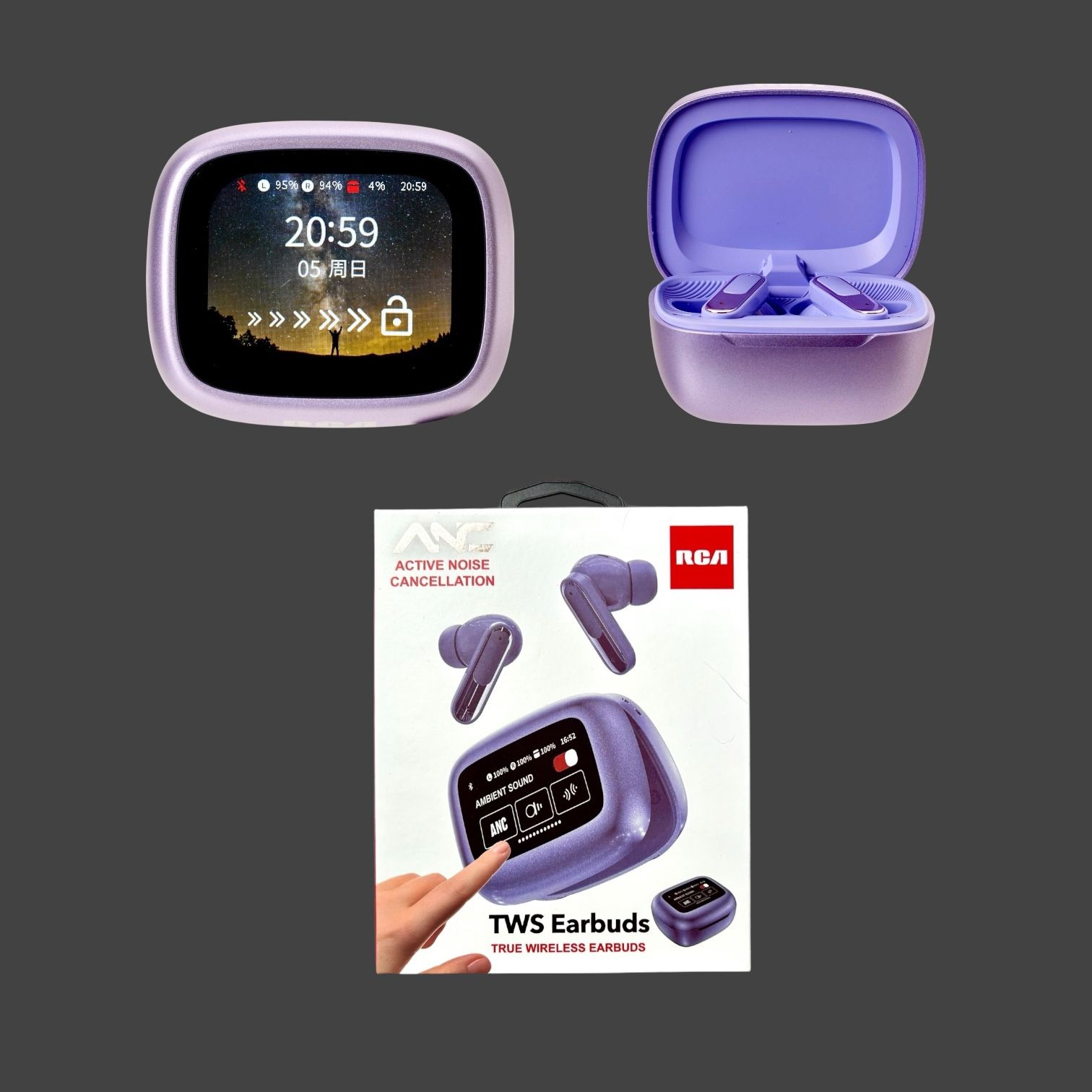 RCA Active Noise Cancellation True Wireless Earbuds Purple WAVE-45