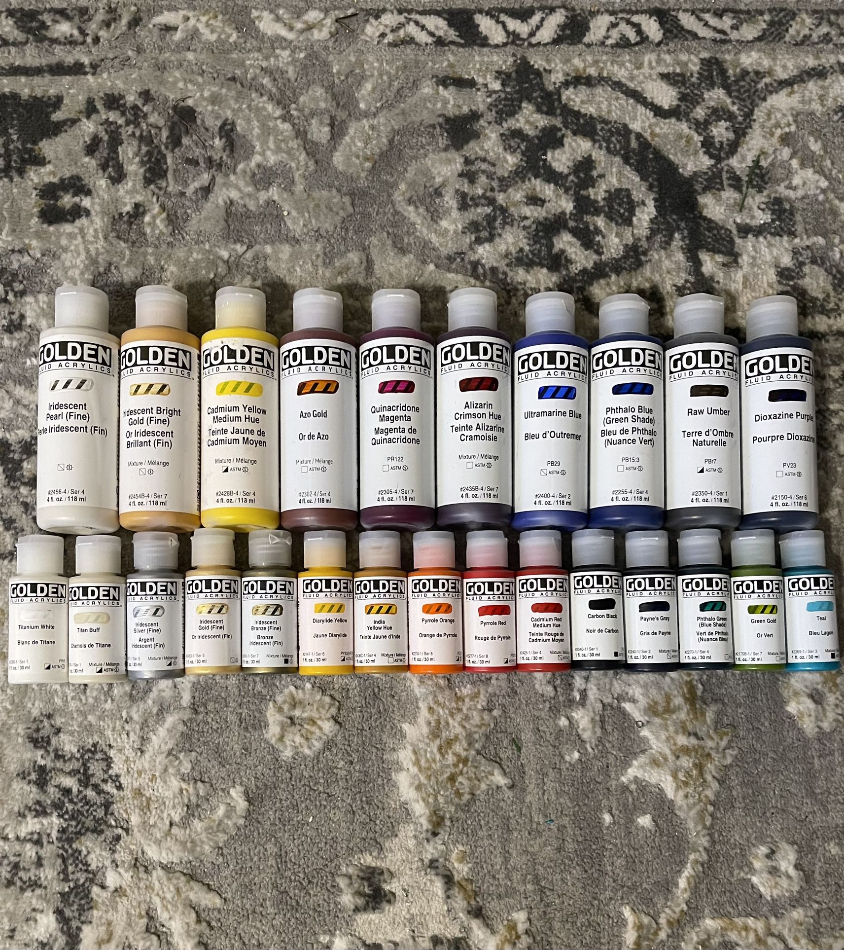 Golden Fluid Acrylics Paint Bundle - Variety (25 Colors 4fl oz & 1fl oz Bottles)