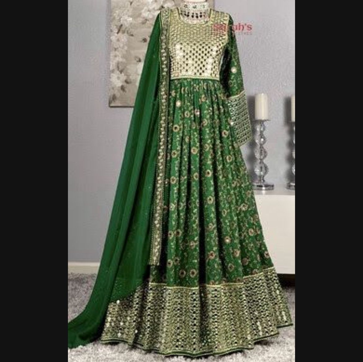 Green Afghan Dress w/ Pants & Scarf