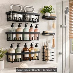 6 Shower Racks, Toilet Paper Rack, Soap Rack, Toothbrush Rack, No Drilling Required, 13-inch Large Capacity, Bathroom Storage And Kitchen Sticky Showe