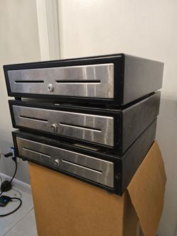 3 Black APG Cash Register boxes For POS Includes Cash Trays