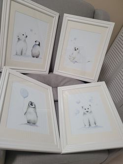 Arctic Animal Nursery Prints with White Frames (set of 4)