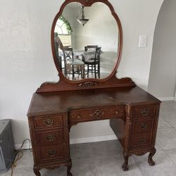 Walnut Vanity With Mirror