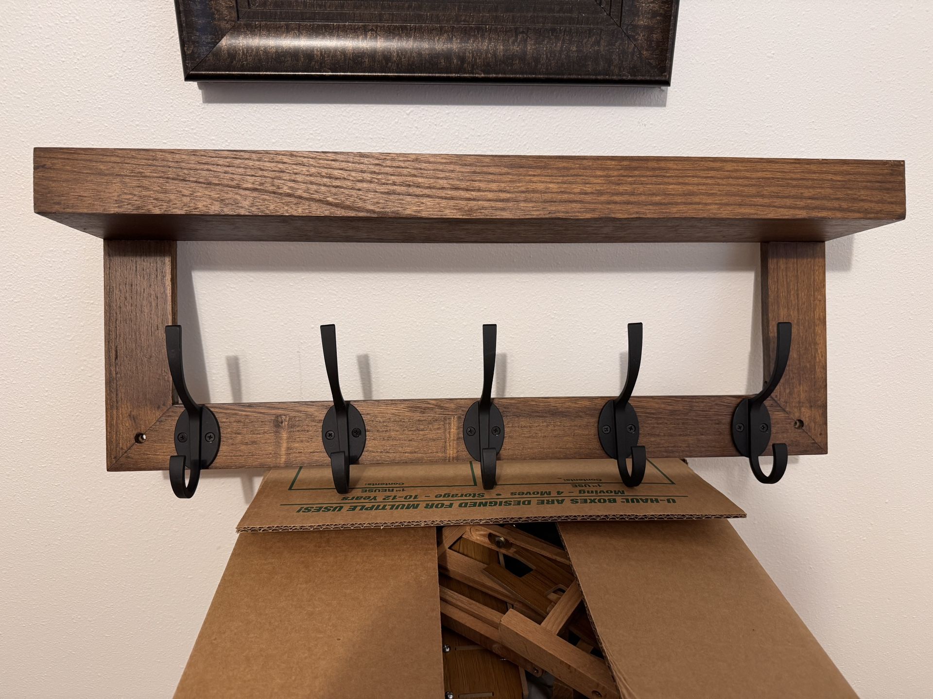 New Dark Brown Wood Coat Rack with Shelf