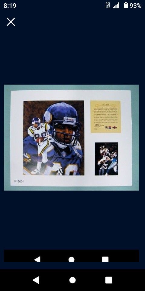Minnesota Vikings Cris Carter Lithograph