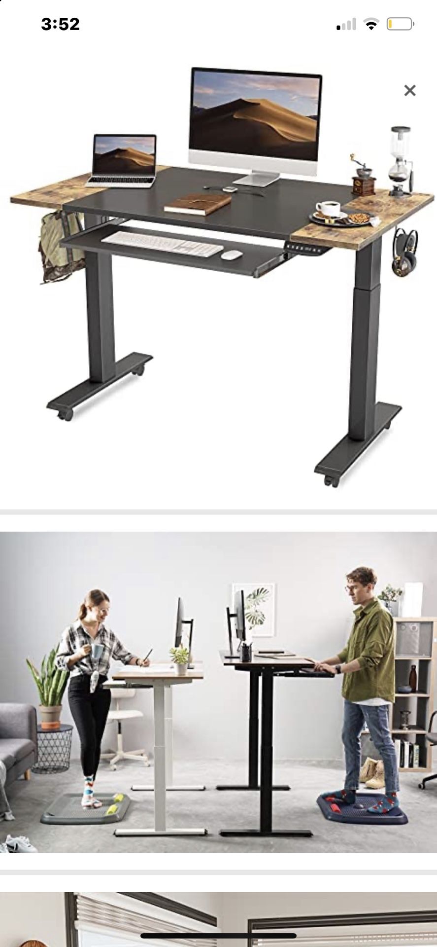 FEZIBO 48- Inch Dual Motor Height Adjustable Electric Standing Desk with Keyboard Tray, Sit Stand Table with Splice Board, Black Frame/Rustic Brown an