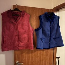 Denim & Co. ; Set Of Two Faux Fur & Suede Vest 3XL
