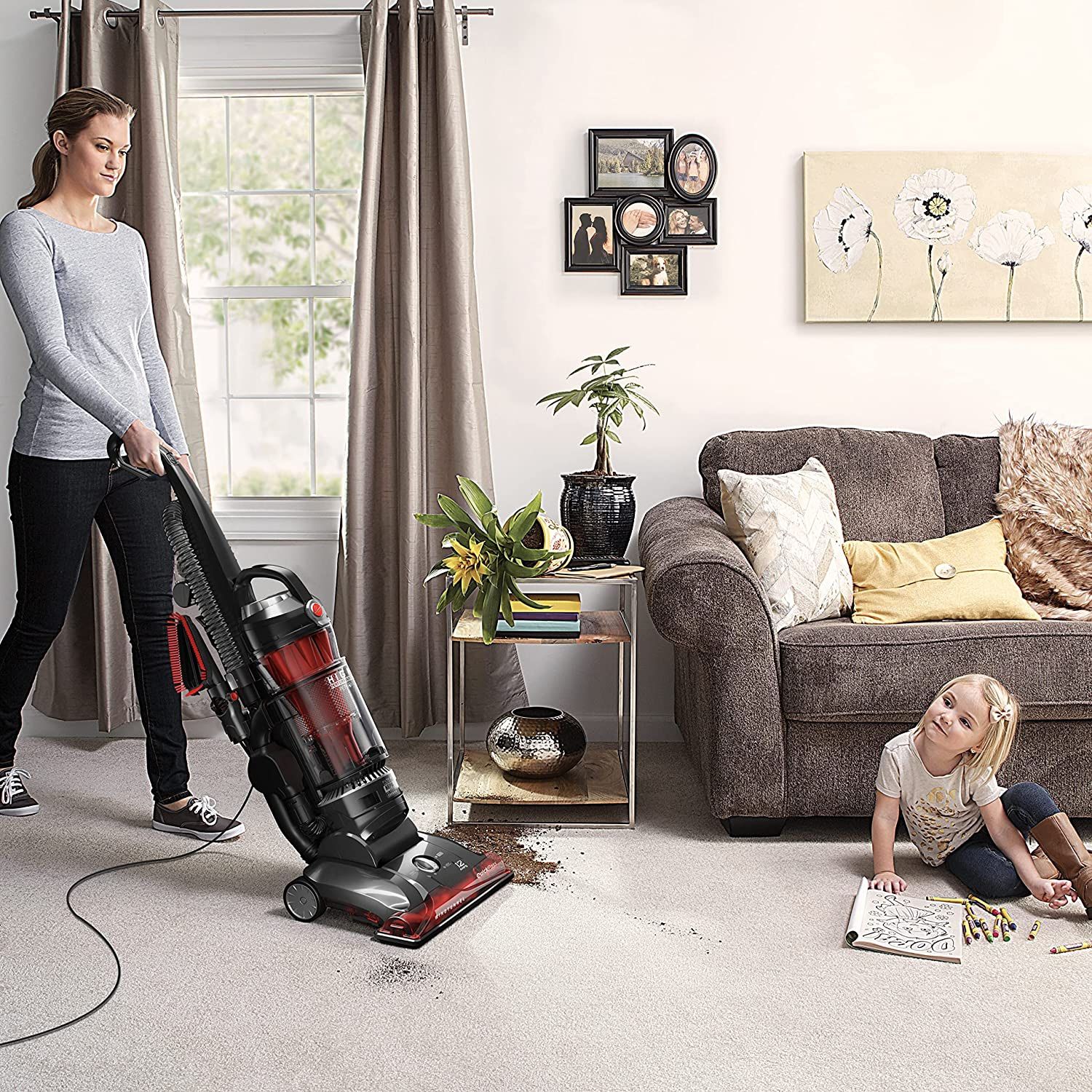 Hoover Wind Tunnel 3 High Performance Pet Bag less Corded Upright Vacuum Cleaner UH72630, Red