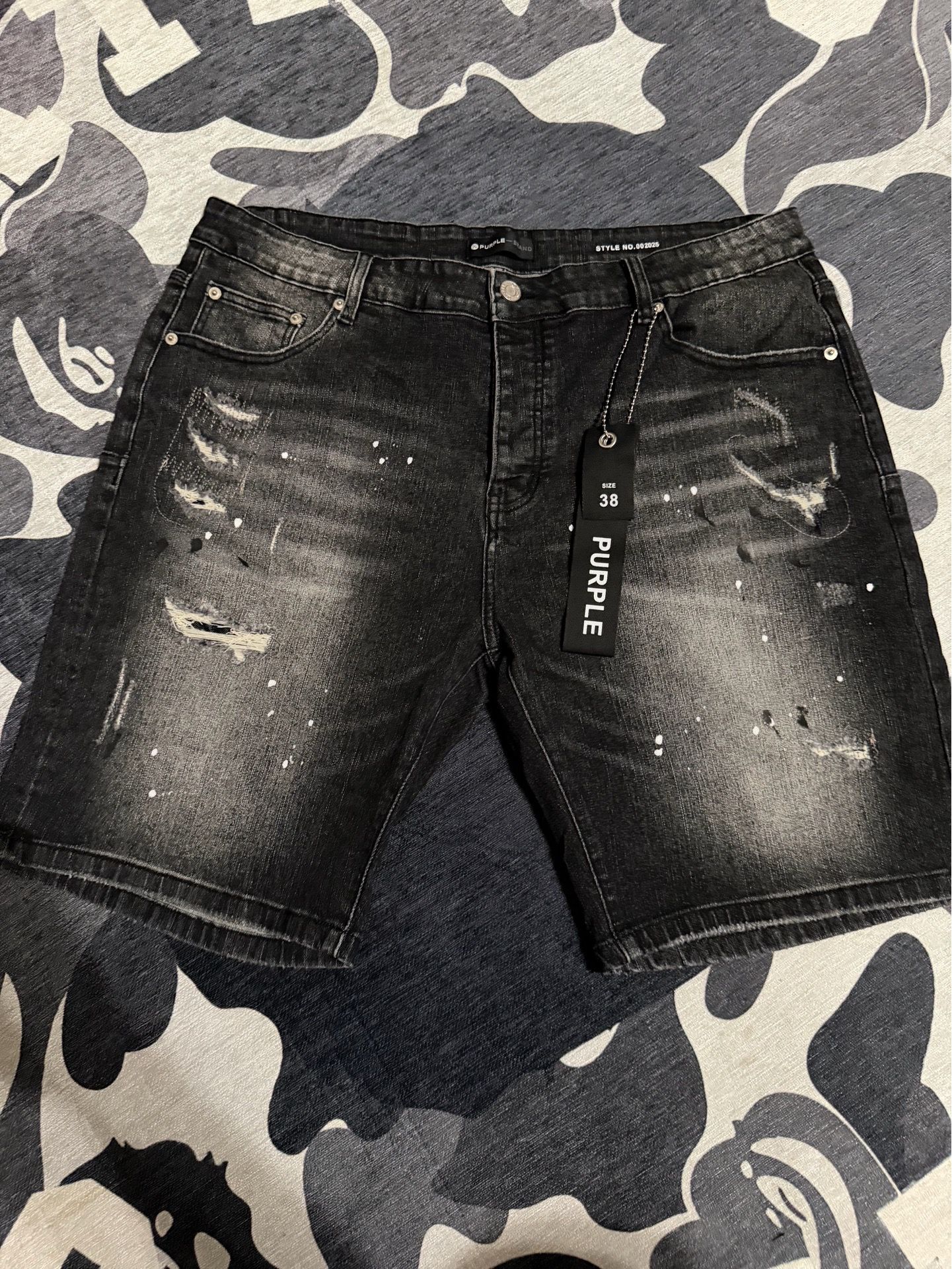Purple Brand Black Label Painted Denim Shorts Size 38 Brand New