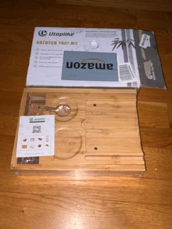 Utoplike Bamboo Bathtub Tray Caddy Expandable Tub Organizer Tablet Wine Holder