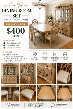 Moving Sale! Elegant Dining Room Set Complete Set – $400