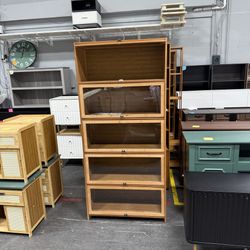 32" Bamboo 5-Tier Flip-Up [ACRYLIC DOORS] Book Storage Cabinet Home Display Case , a01a4a015b6