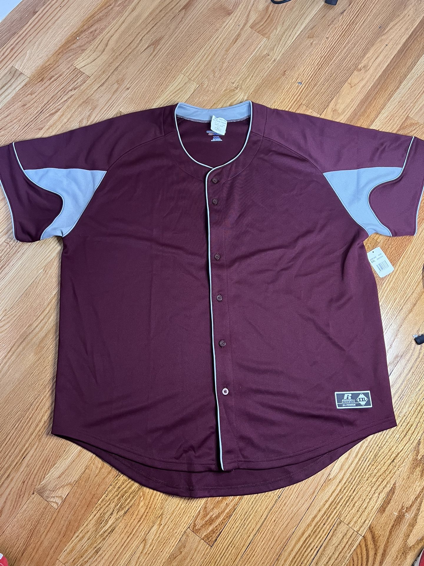 Russell Athletic Dri Power Baseball Jersey Adult 2XL Men's Button Up Maroon New