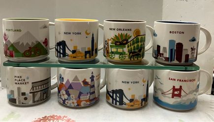 Lot of 8 New Starbucks You Are Here Collection 14oz Coffee Mugs
