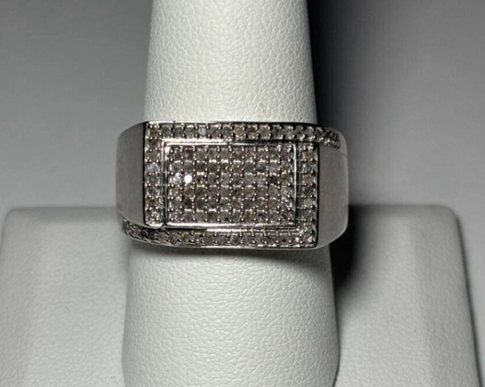 .925 Sterling Silver Genuine White Diamond Ring Size 9.75