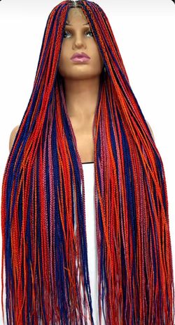 Long Multicolor Rainbow Braided Wig for Women Synthetic Wig for Daily Use