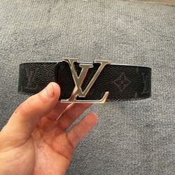 ($60) Black Monogram LV Belt With Silver Buckle