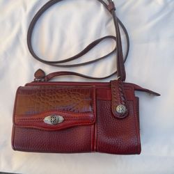 Brighton Vintage Leather Cross Body Red Purse 