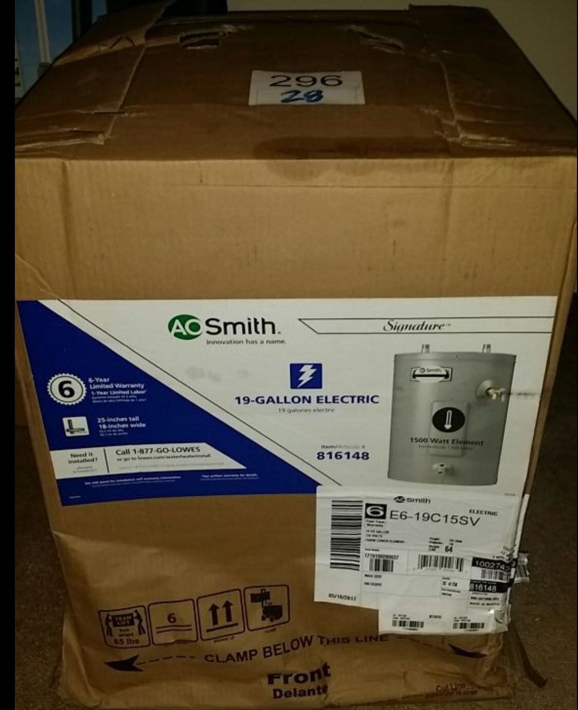AO Smith 19 gallon electric water heater Model e6-19c15sv for Sale in  Miami, FL - OfferUp
