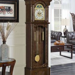 Grandfather Clock with Adjustable Chime Golden Brown