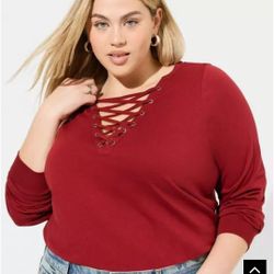 Vintage Cotton Jersey Lace Up Long Sleeve Tee