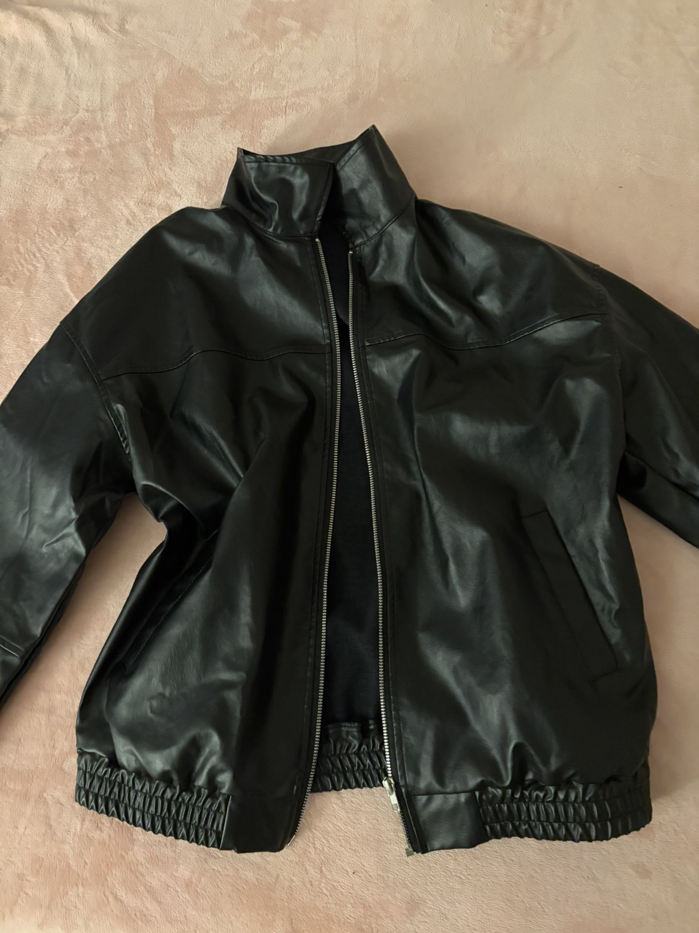 Girls oversized leather jacket