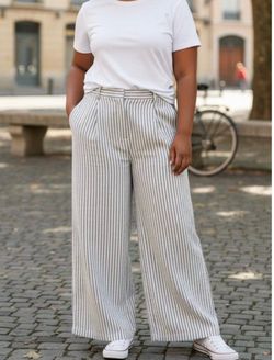 NWT Michael Michael Kors High-Rise Wide Leg Striped Linen Pants Size 6