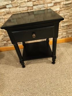 Black Wood End Table with Drawer and Shelf