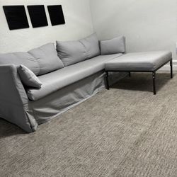 Grey Couch Bed and Ottoman 