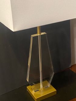 Modernist Hectra Clear Table Lamp With the Matte Gold Accent and Rectangular White shade H24”