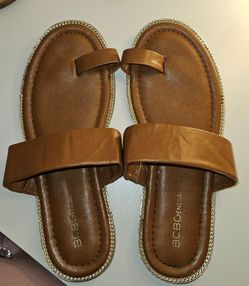 Brown Leather Slide Sandals