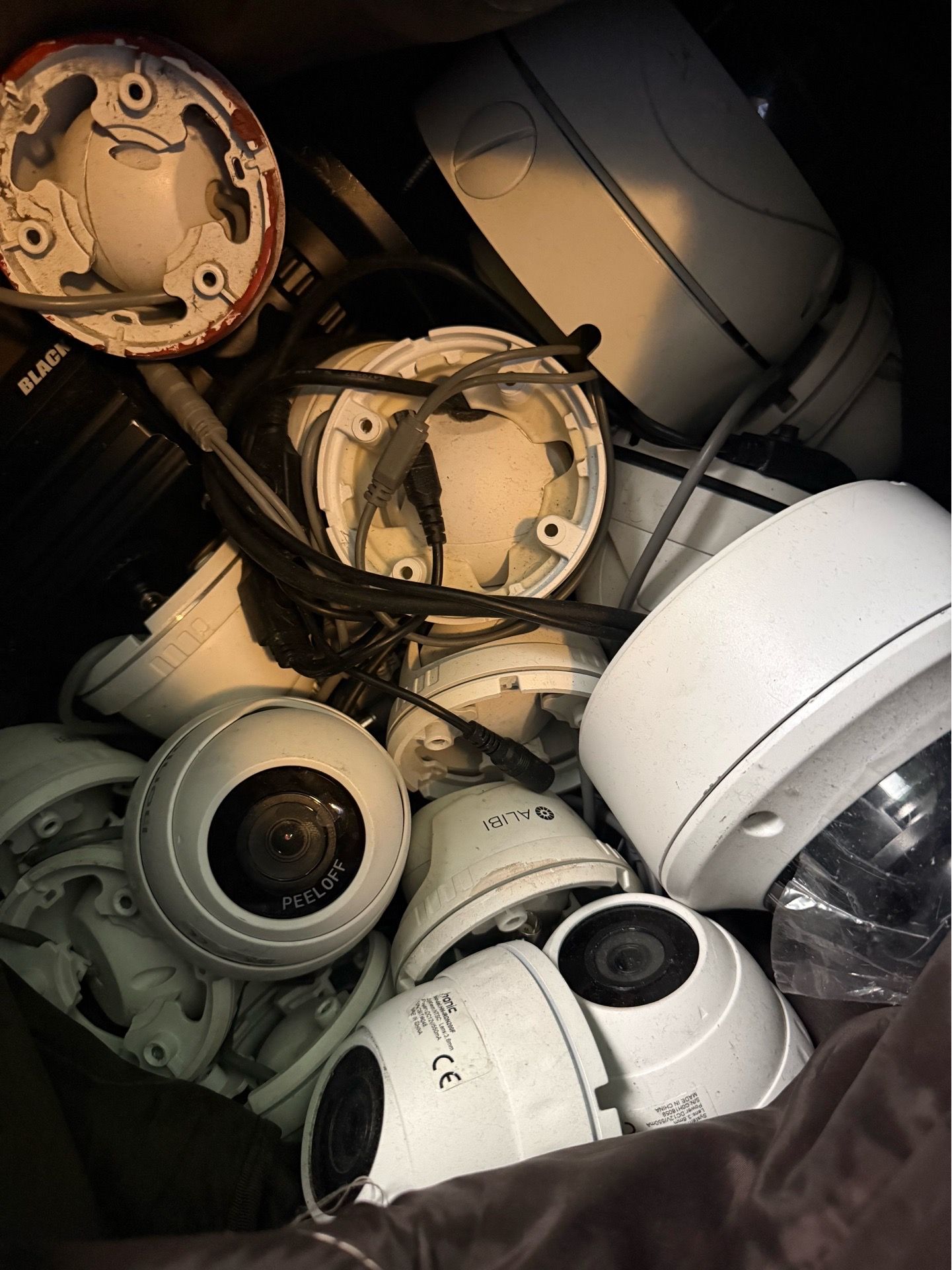 Bag of analog BNC security cameras