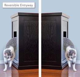 The Refined Feline Cat Litter Box Enclosure Cabinet, Modern, White, Adjustable Levelers, XLarge, Hidden Litter Cat Furniture with Drawer