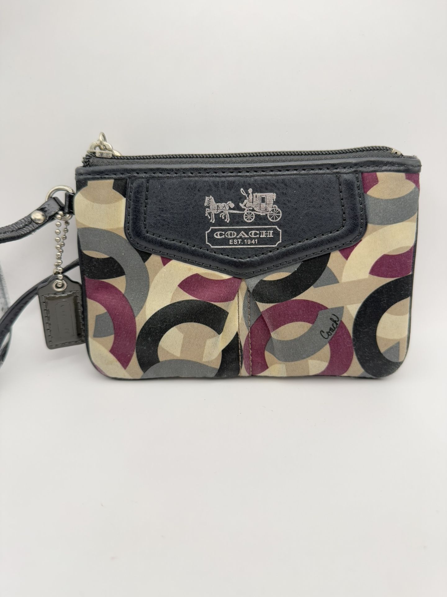 Coach Women’s Wristlet Black Grey Burgundy Beige Multicolored Wallet 6” X 4”