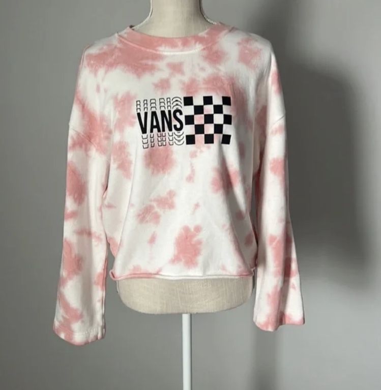 VANS Pink White Wide Sleeve Tie Dye Cropped Sweatshirt Small