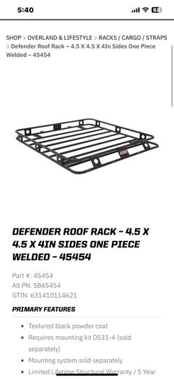 DEFENDER ROOF RACK - 4.5 X 4.5 X 4IN SIDES ONE PIECE WELDED - 45454