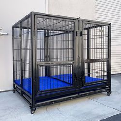 Brand New $280 X-Large 49” Heavy Duty Folding Dog Cage 49x38x43” Double-Door Kennel w/ Divider