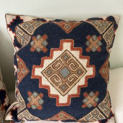 Hand Woven Wool Thread On Cotton Canvas Throw Pillows