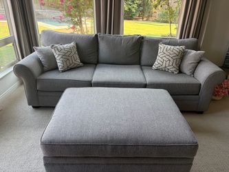 Gray 3-Seat Sofa with Ottoman