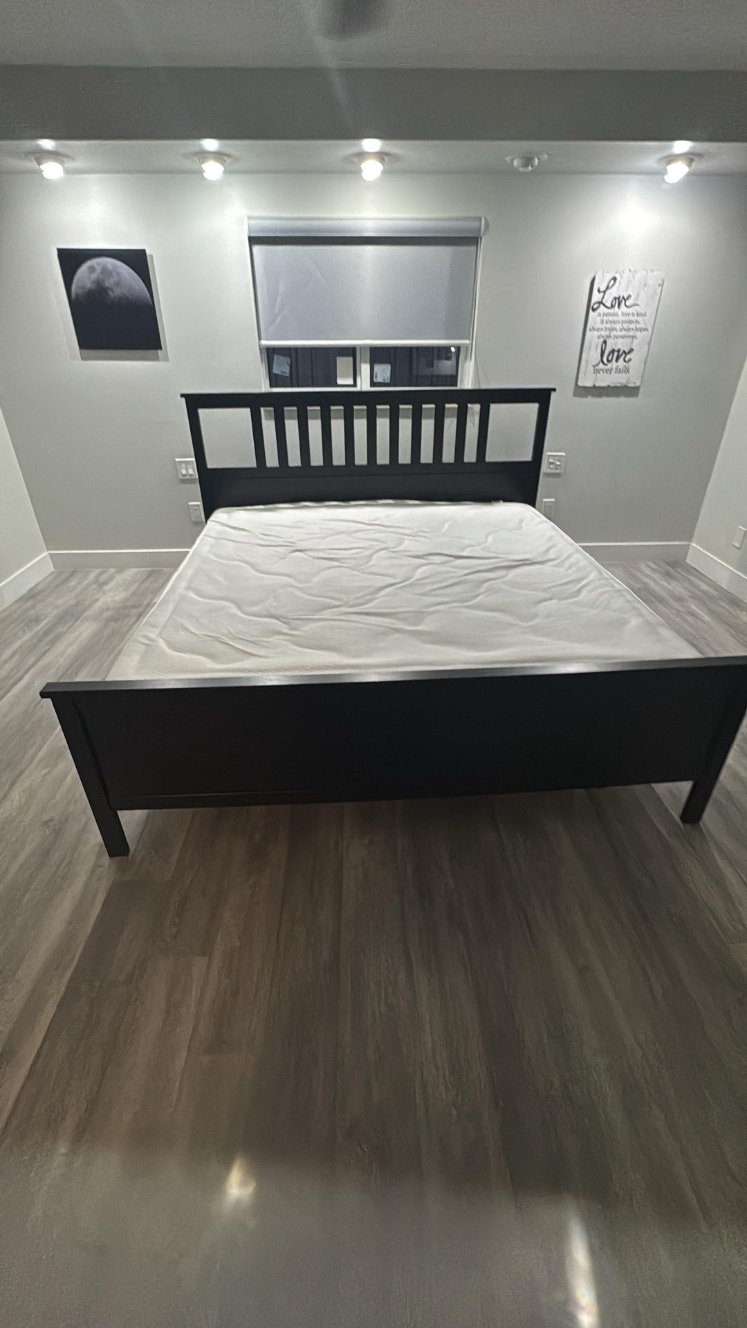 Bed frame, with bed, and drawers all together.