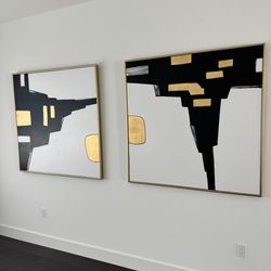 Art Remedy Urban Grid II Canvas Set of 2 Luxury Abstract Art, Black Frame, 48” x 48” - Retail: $899