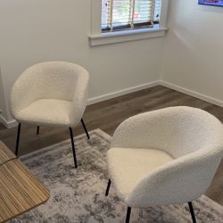 2 Boucle White Chairs With Black Legs