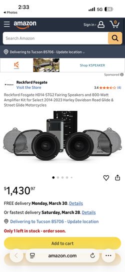 Rockford Fosgate HD14-STG2 Fairing Speakers and 800-Watt Amplifier Kit for Select 2014-2023 Harley Davidson Road Glide & Street Glide Motorcycles