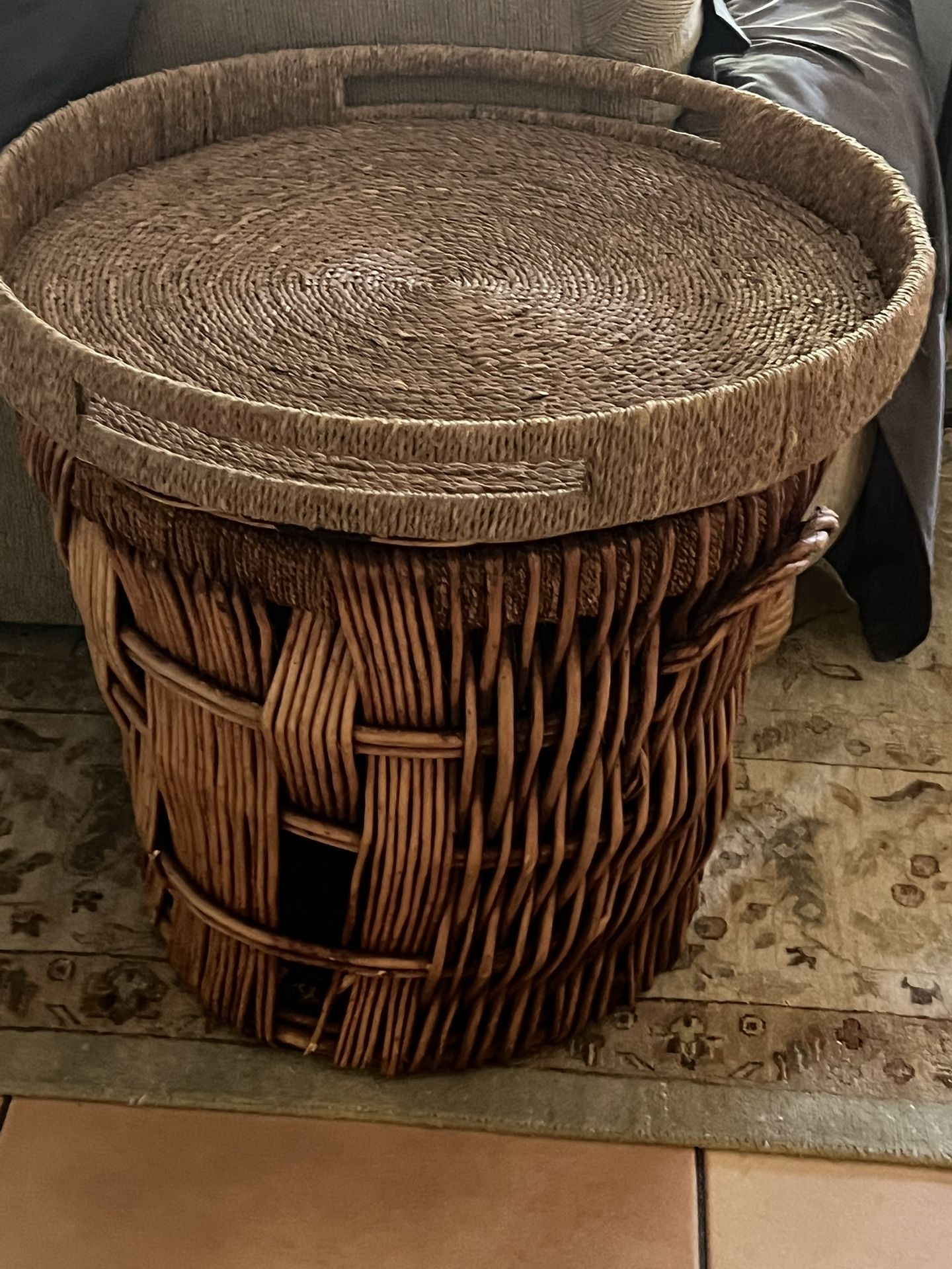 Great, Sturdy Wicker Basket Can Also Be A Table