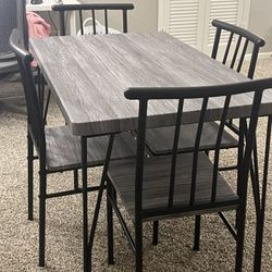 5 Piece Metal And Wood Indoor Rectangular Dining Table Set