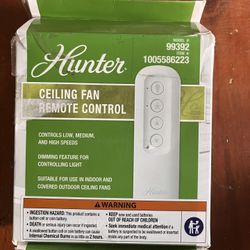 Hunter Universal 3 Speed Damp Rated Ceiling Fan Handheld Remote Control White.