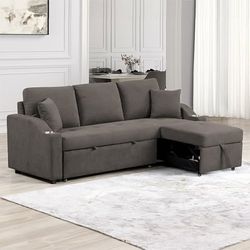 💎GRAY FABRIC SOFA SLEEPER SECTIONAL PILL OUT BED SILLON CAMA💎