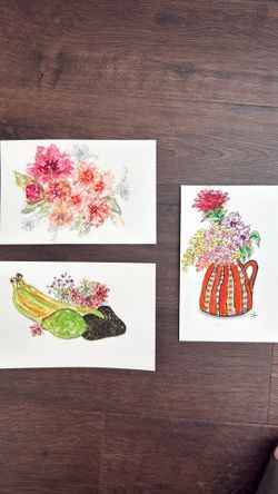 Original Art - Mixed Media Floral & Fruits 6”x9”