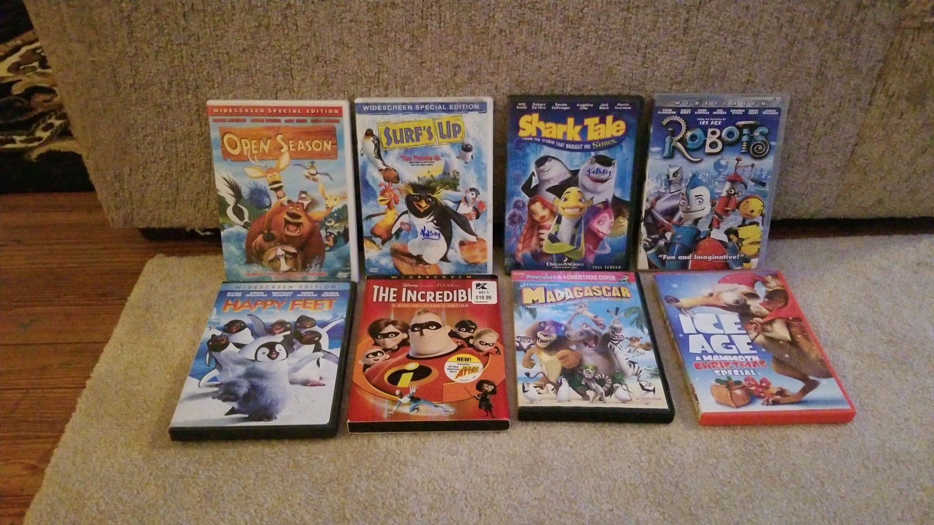 8 kids movies together @ $25.00 seperately @ $4.00 or negotiable